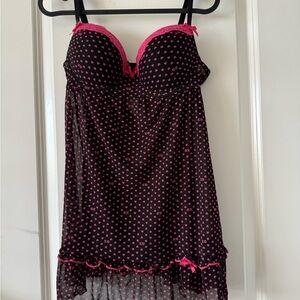 Women's Black and Pink Lace Trim Babydoll slip dress